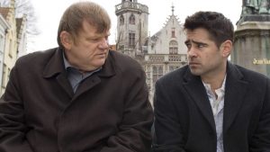 (l-r.) Brendan Gleeson and Colin Farrell star in Martin McDonagh's IN BRUGES, a Focus Features release.