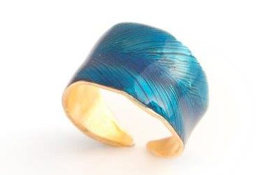 Giulia Barela Jewelry, anello four leaves singolo blu scuro. Linea Indian Leaves