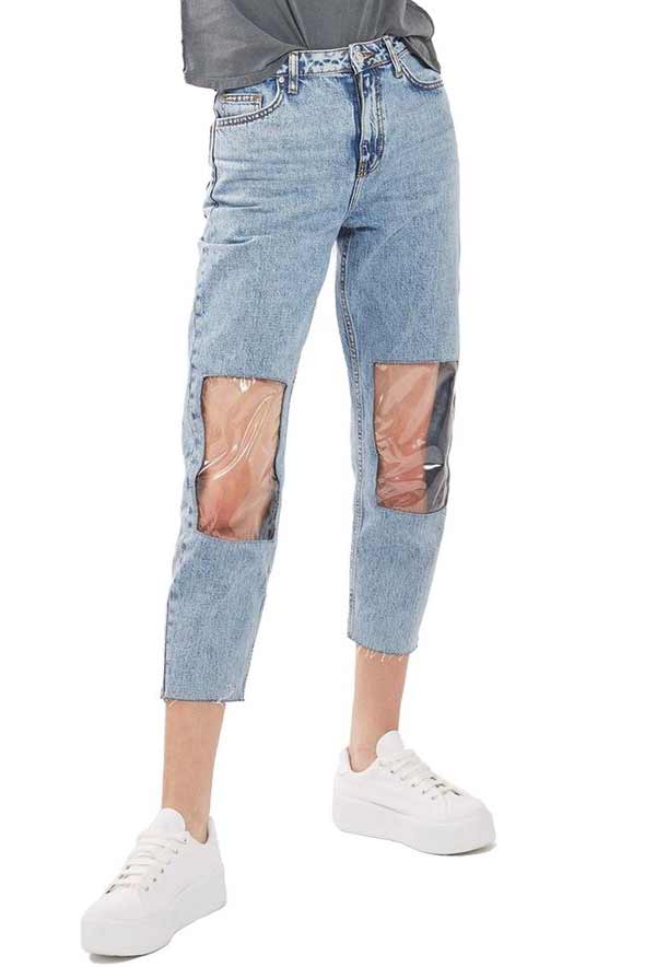 Clear Knee Mom Jeans by Top Shop: cropped jeans con pannelli il plastica sulle ginocchia