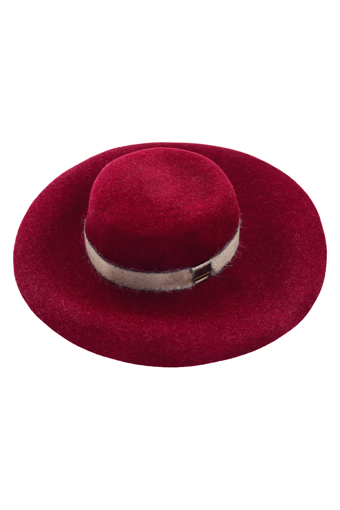 cappelli femminili a tesa larga bordeaux 100% Lana, by Intropia